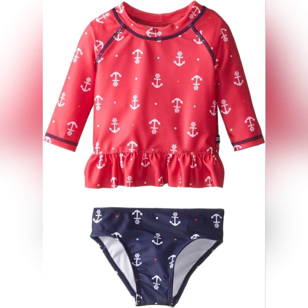 NEW tags Nautica Girls' anchor print Rashguard Swim Set